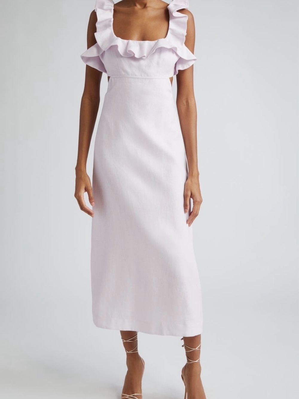 Zimmermann Ruffle Linen Midi Dress in Lilac AU0/US4